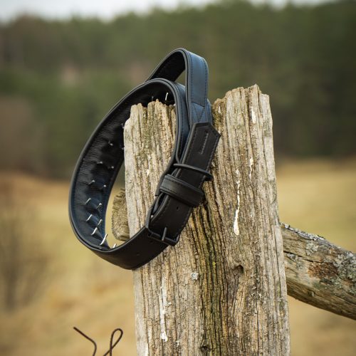 Obroża skórzana z ukrytą kolczatką i rączką Hubertus
